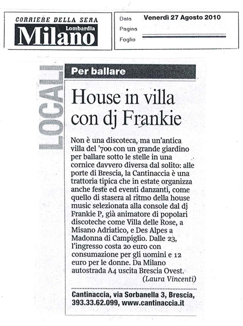 Frankie P - Corriere della Sera 27/08/2010